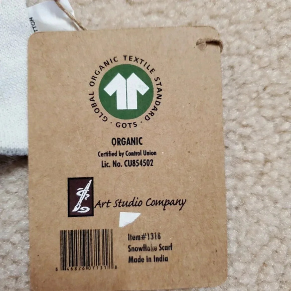 Winter Knit Scarf Gray White Snowflake Pattern Pom Pom Ends Cotton Reversible - Picture 7 of 14